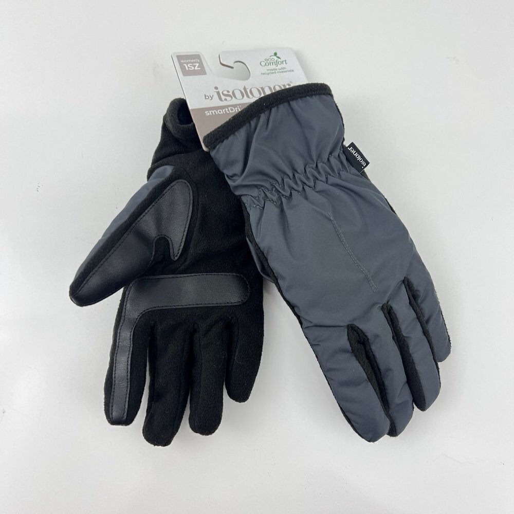 Isotoner Eco Comfort Womens Cold Weather Gloves Gray/Black OS Fleece Lined Smart